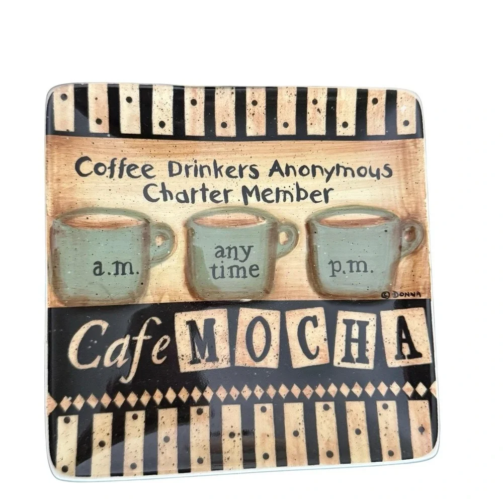 Donna Atkins Coffee Wall Plaques Set of 4 Ceramic Kitchen Decor Market Hanging